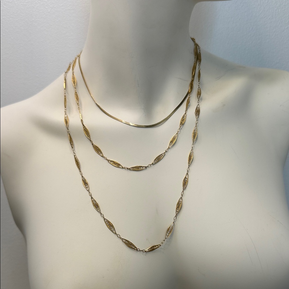 Set of 3 Gold Toned Vintage Trifari Necklaces